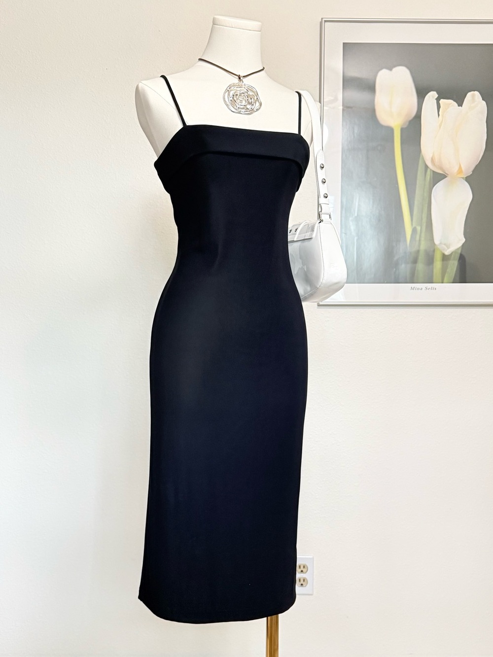 Vintage M Collection Clingy Midi Dress 90s Minimalist Feminine
